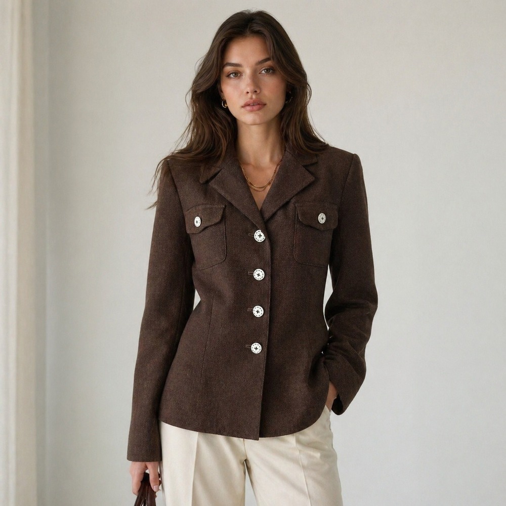 VTG 90s‎ Sag Harbor Brown Basketweave Blazer Jacket 16 Lined Boxy Dark Academia